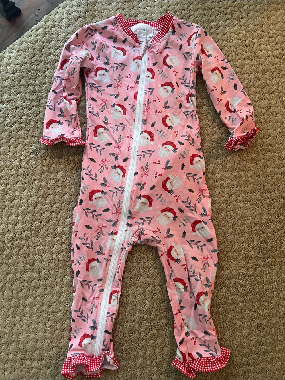 Holiday Pink Santa Christmas Print girl One-Piece pajamas